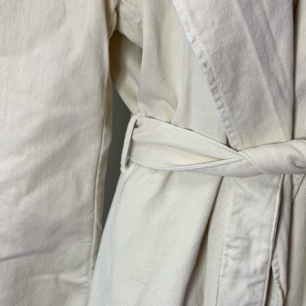 ZARA Cotton Long Trench Coat Belted Cream White size L 8197 734 - Picture 7 of 15